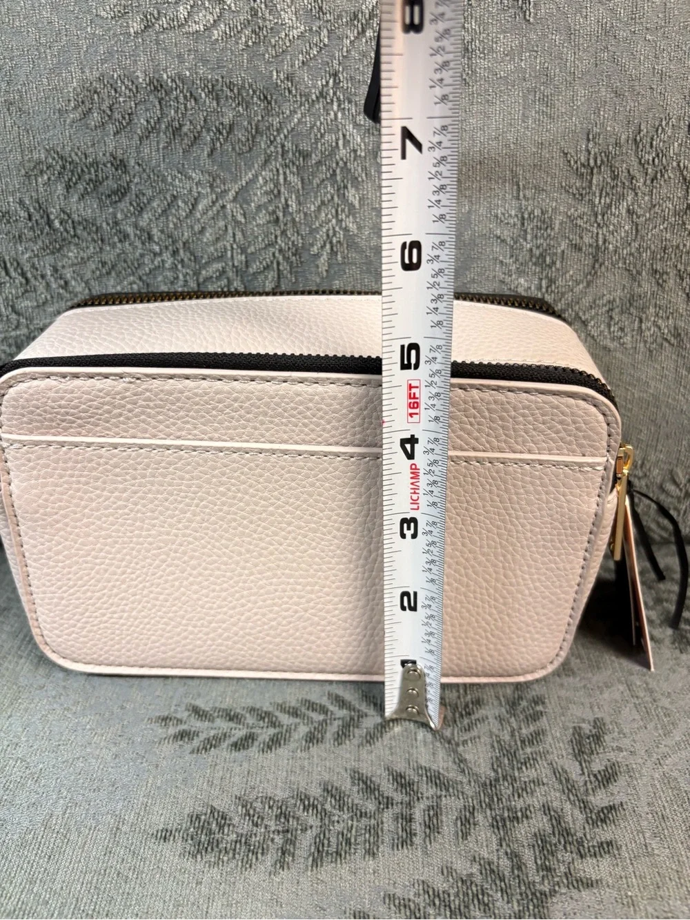 Kedzie Light Blush Pebbled Vegan Leather Crossbody with Gold Logo